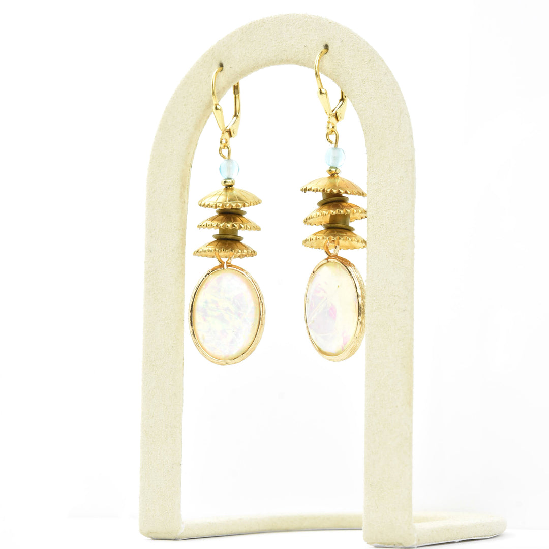 Opalized Art Glass and Brass Earrings