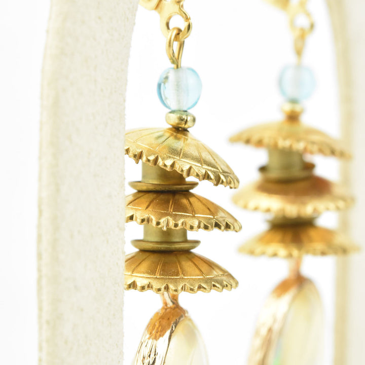 Opalized Art Glass and Brass Earrings