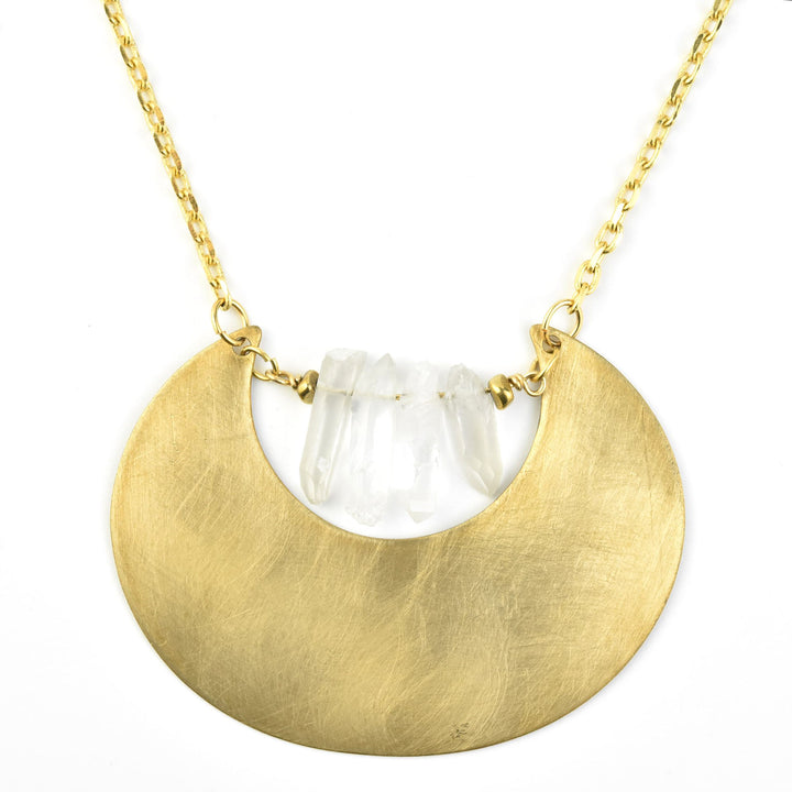 Open Moon Necklace with Crystals