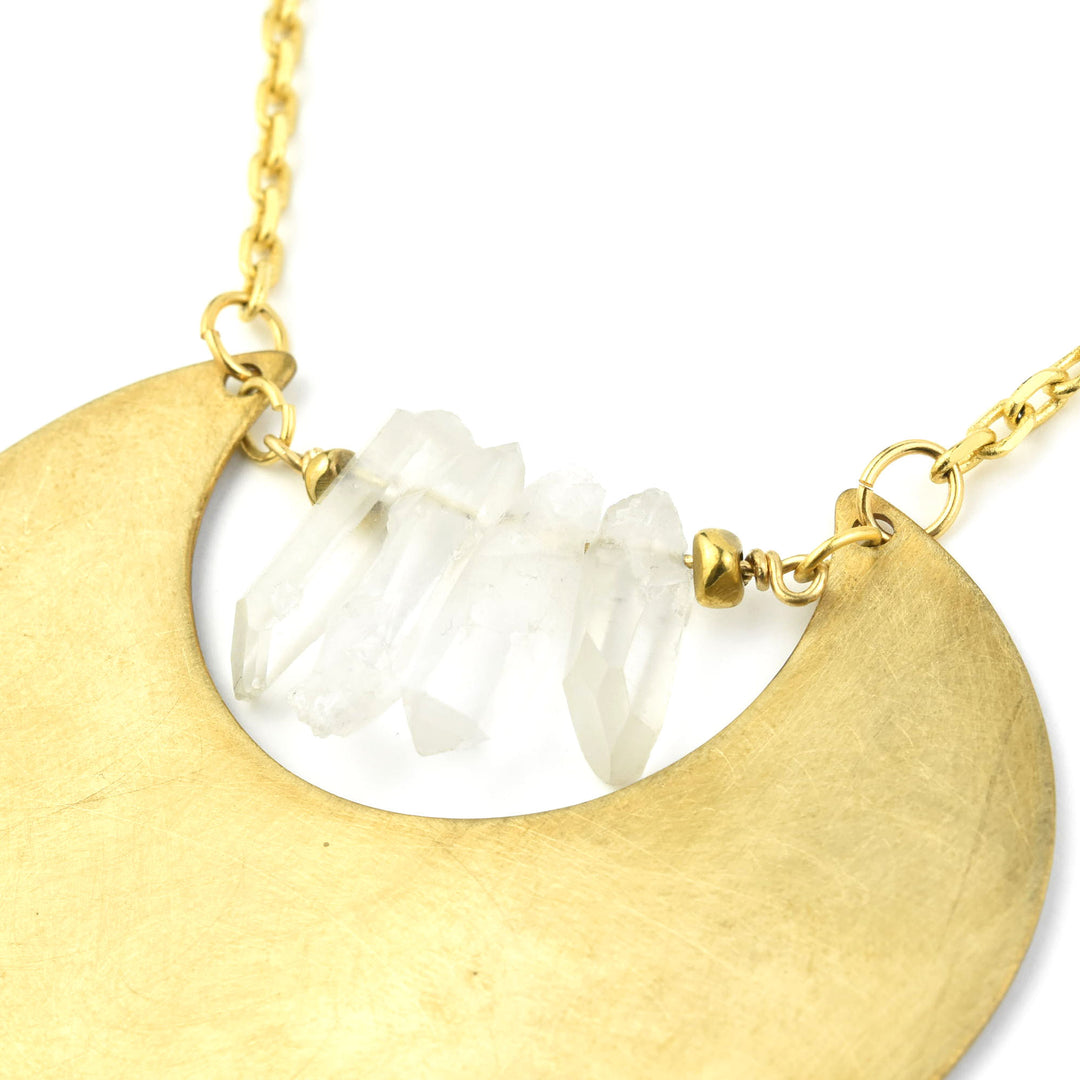 Open Moon Necklace with Crystals