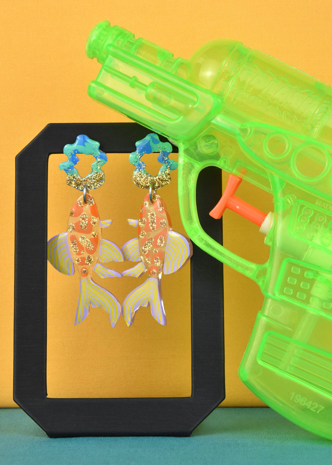 Orange Glitter Fish Earrings