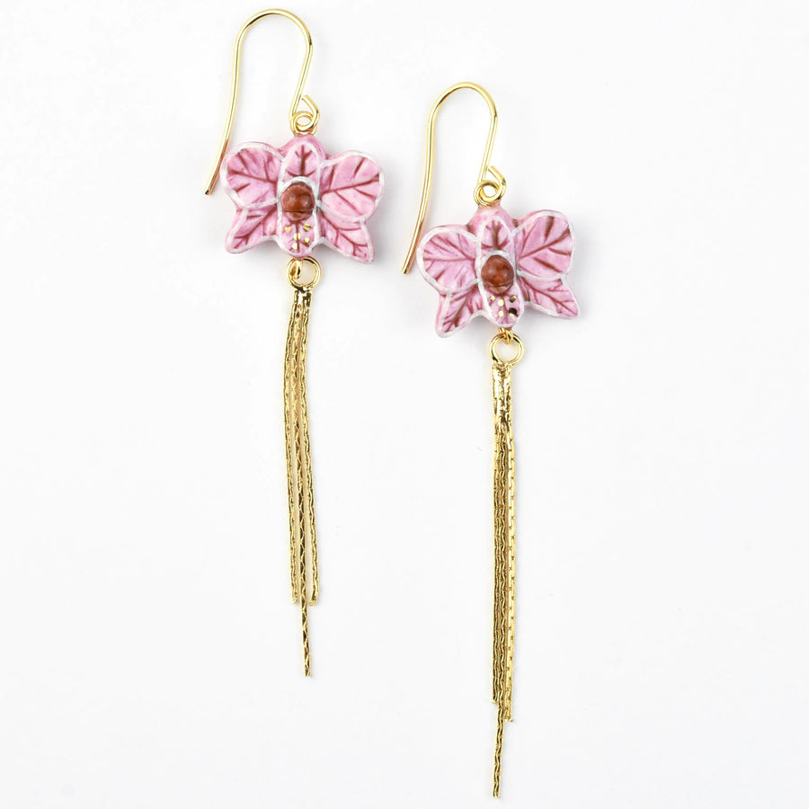 Pink Orchid Fringe Earring - Goldmakers Fine Jewelry