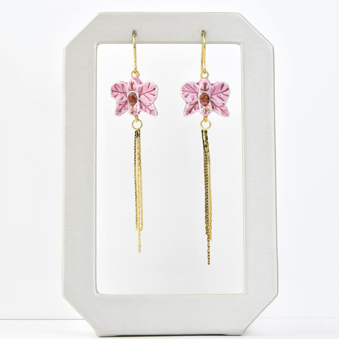 Pink Orchid Fringe Earring - Goldmakers Fine Jewelry