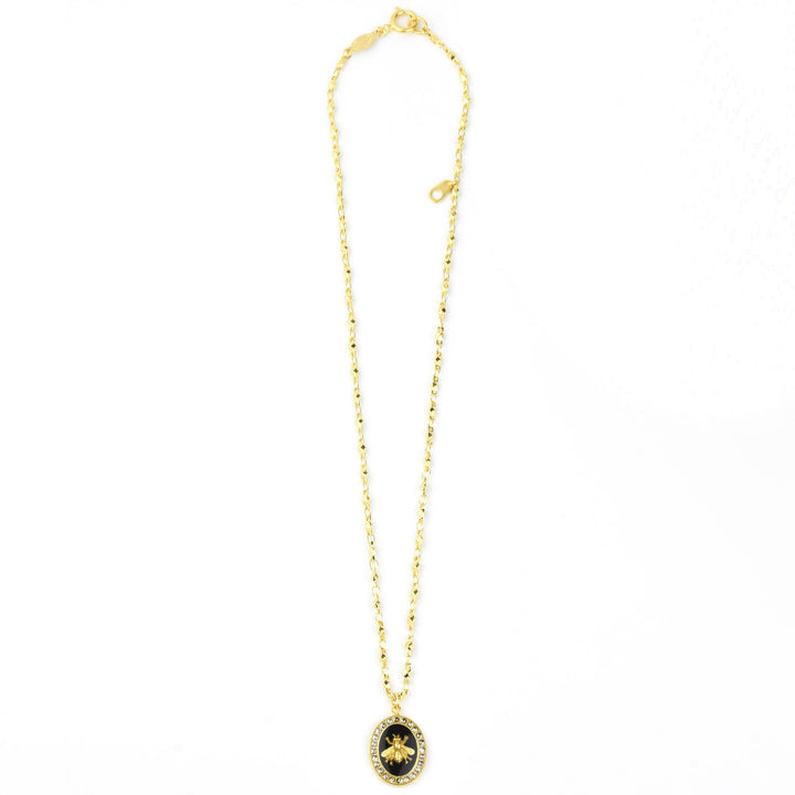 Oval Bee Necklace in Black Enamel - Goldmakers Fine Jewelry