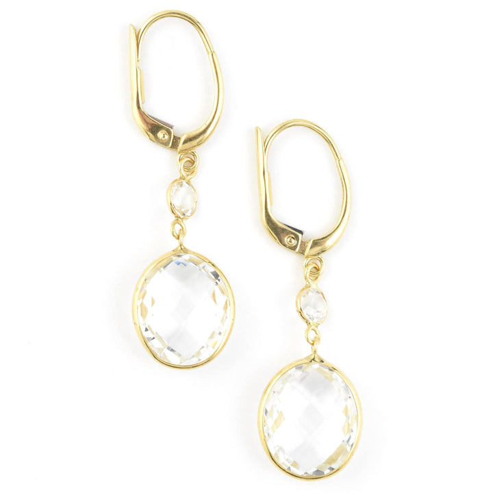 Oval White Topaz Drops in 14k Yellow Gold
