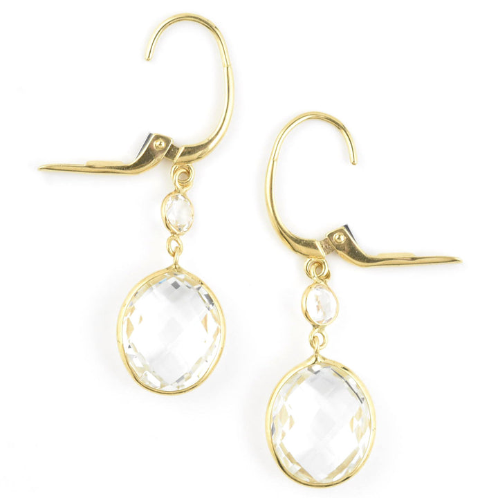 Oval White Topaz Drops in 14k Yellow Gold