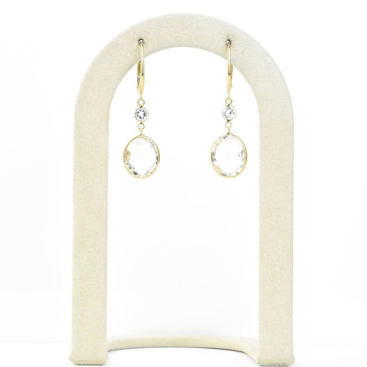 Oval White Topaz Drops in 14k Yellow Gold