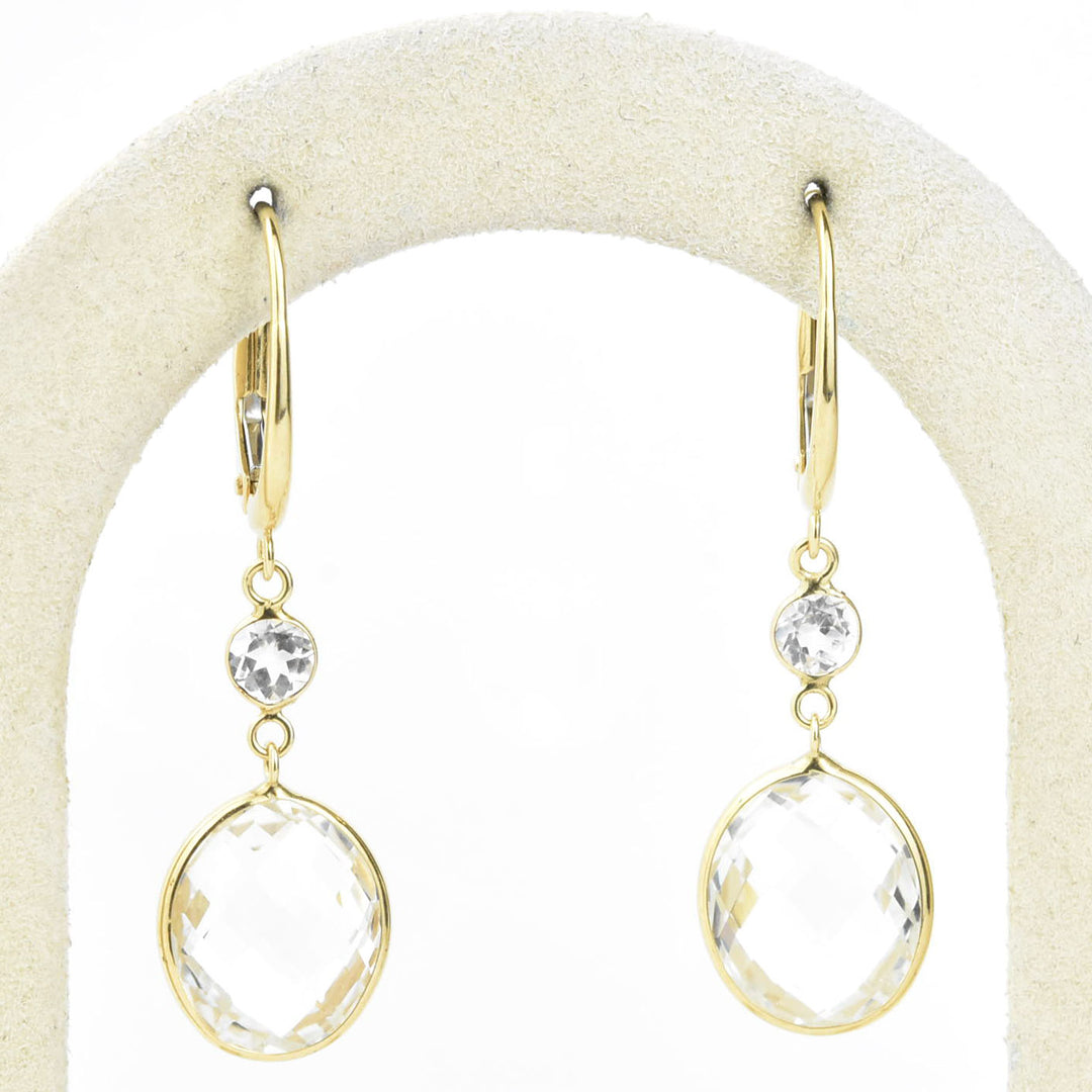 Oval White Topaz Drops in 14k Yellow Gold