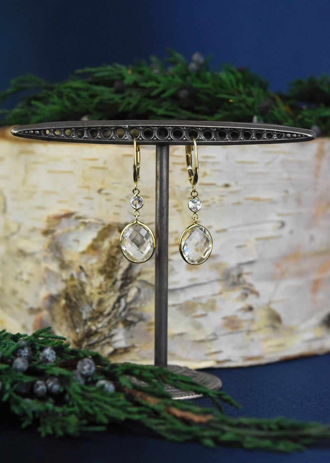 Oval White Topaz Drops in 14k Yellow Gold