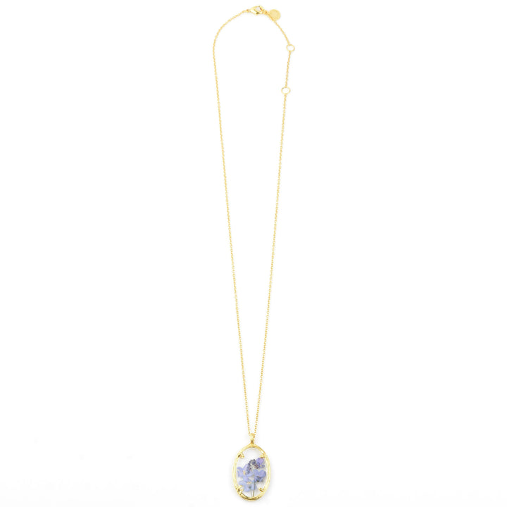 Oval Botanical Necklace with Forget-Me-Nots - Goldmakers Fine Jewelry