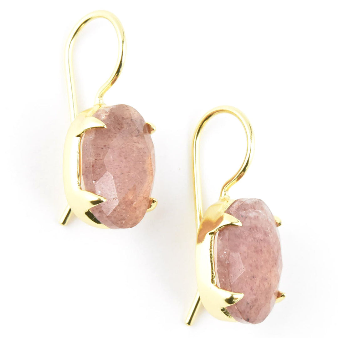 Strawberry Quartz Oval Prong Earrings