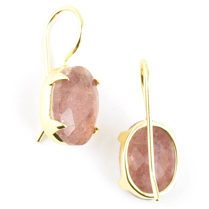 Strawberry Quartz Oval Prong Earrings
