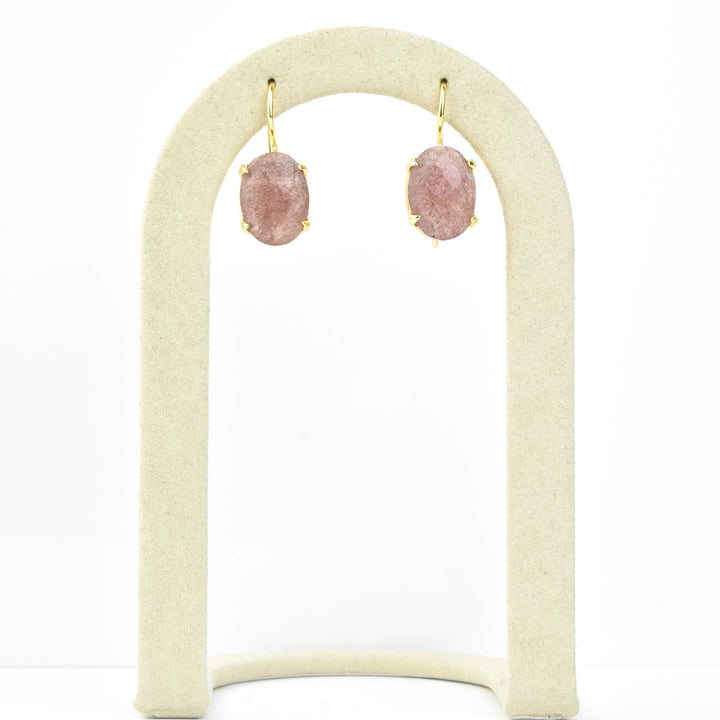 Strawberry Quartz Oval Prong Earrings