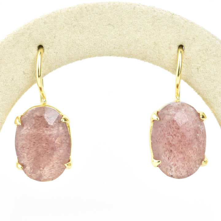 Strawberry Quartz Oval Prong Earrings