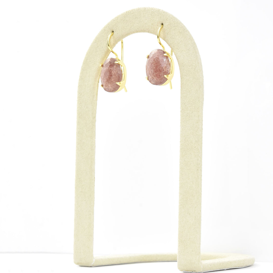 Strawberry Quartz Oval Prong Earrings