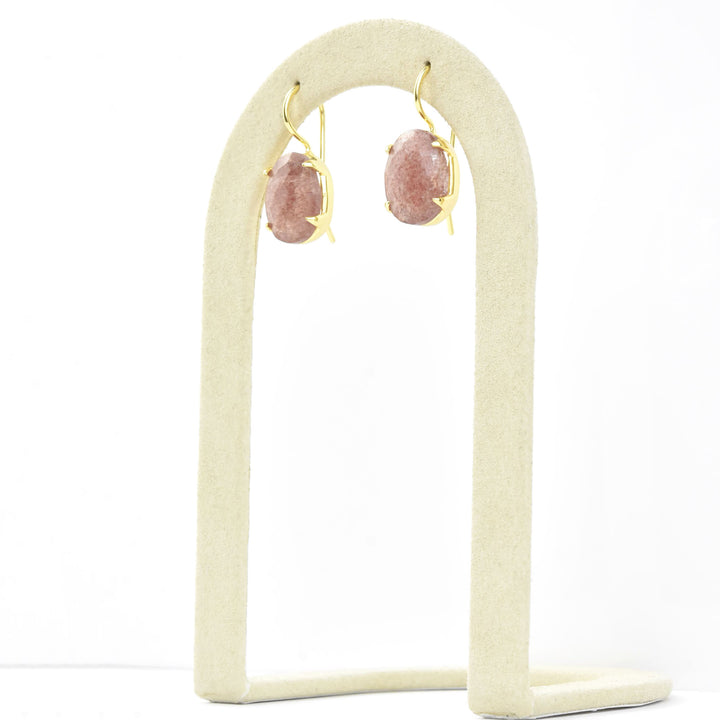 Strawberry Quartz Oval Prong Earrings