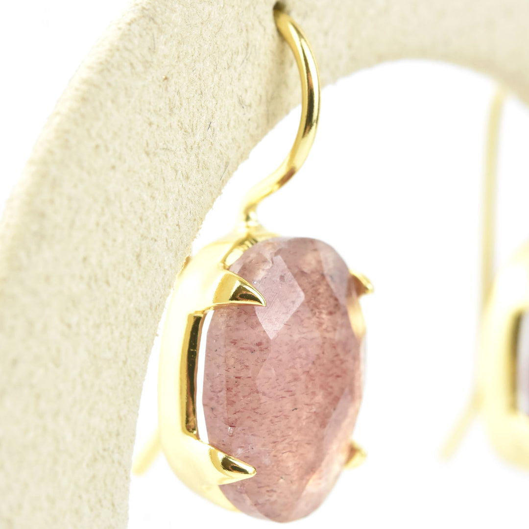 Strawberry Quartz Oval Prong Earrings