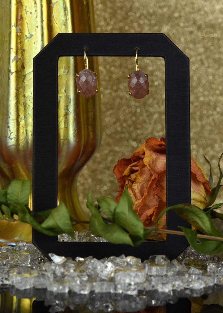 Strawberry Quartz Oval Prong Earrings