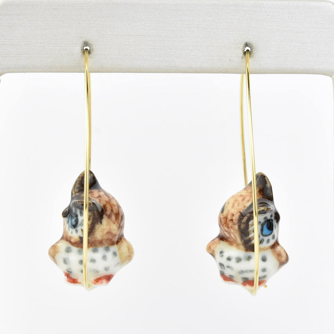 Blue Eyed Owl Hoop Earrings - Goldmakers Fine Jewelry