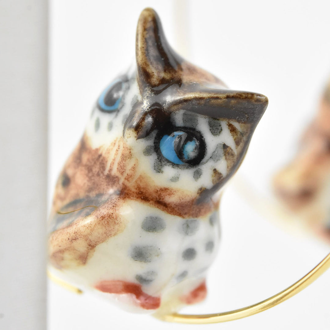 Blue Eyed Owl Hoop Earrings - Goldmakers Fine Jewelry