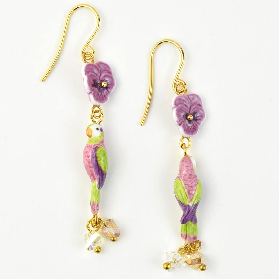 Pansy and Parrot Earrings - Goldmakers Fine Jewelry
