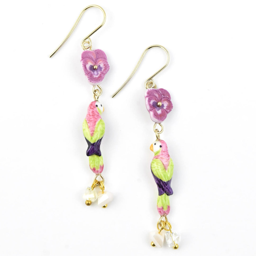 Pansy and Parrot Earrings