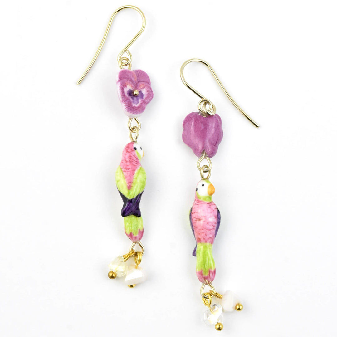 Pansy and Parrot Earrings