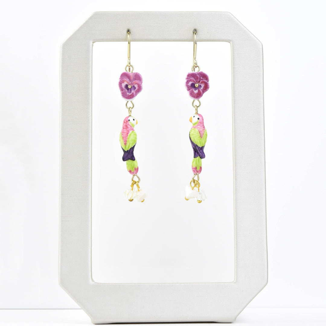 Pansy and Parrot Earrings