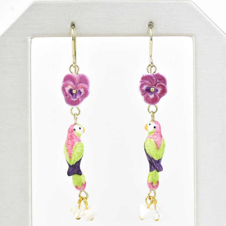 Pansy and Parrot Earrings