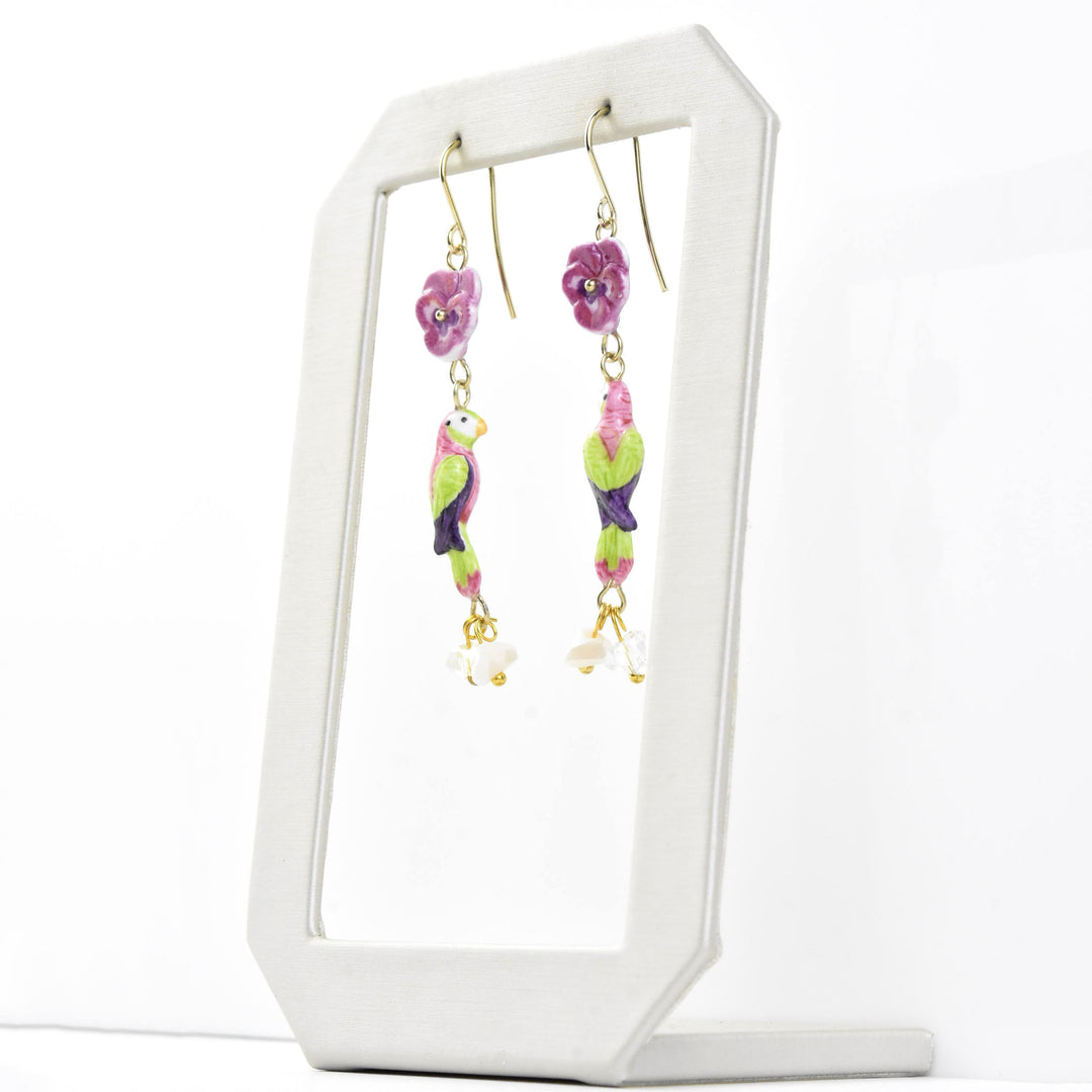 Pansy and Parrot Earrings