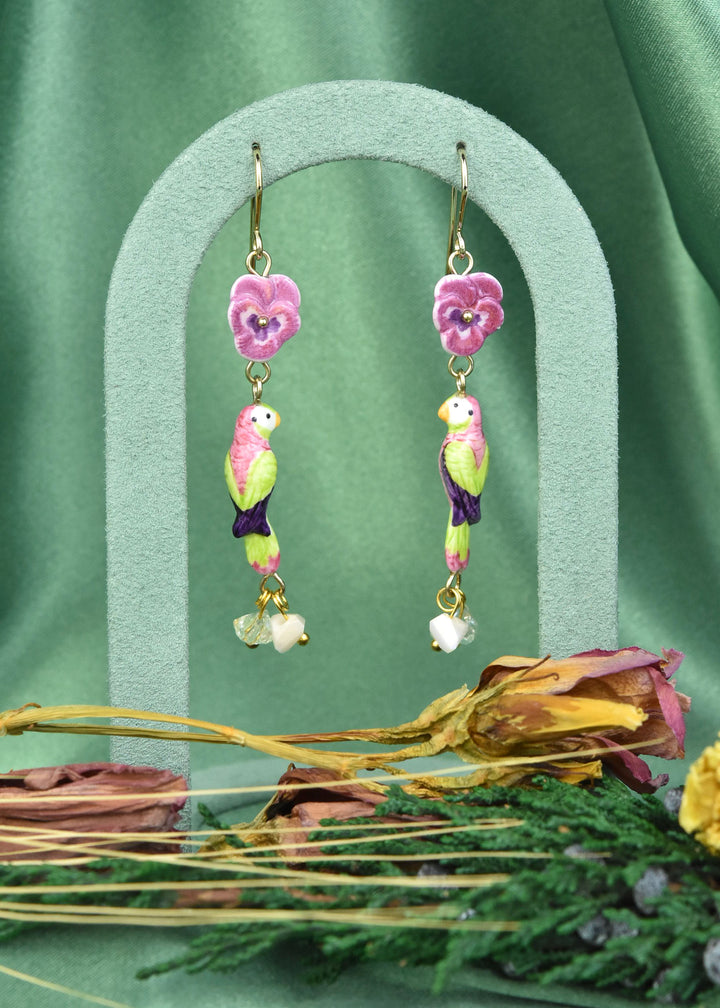 Pansy and Parrot Earrings