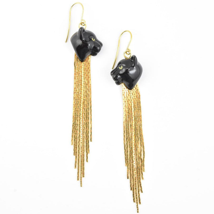 Black Panther Fringe Earrings - Goldmakers Fine Jewelry