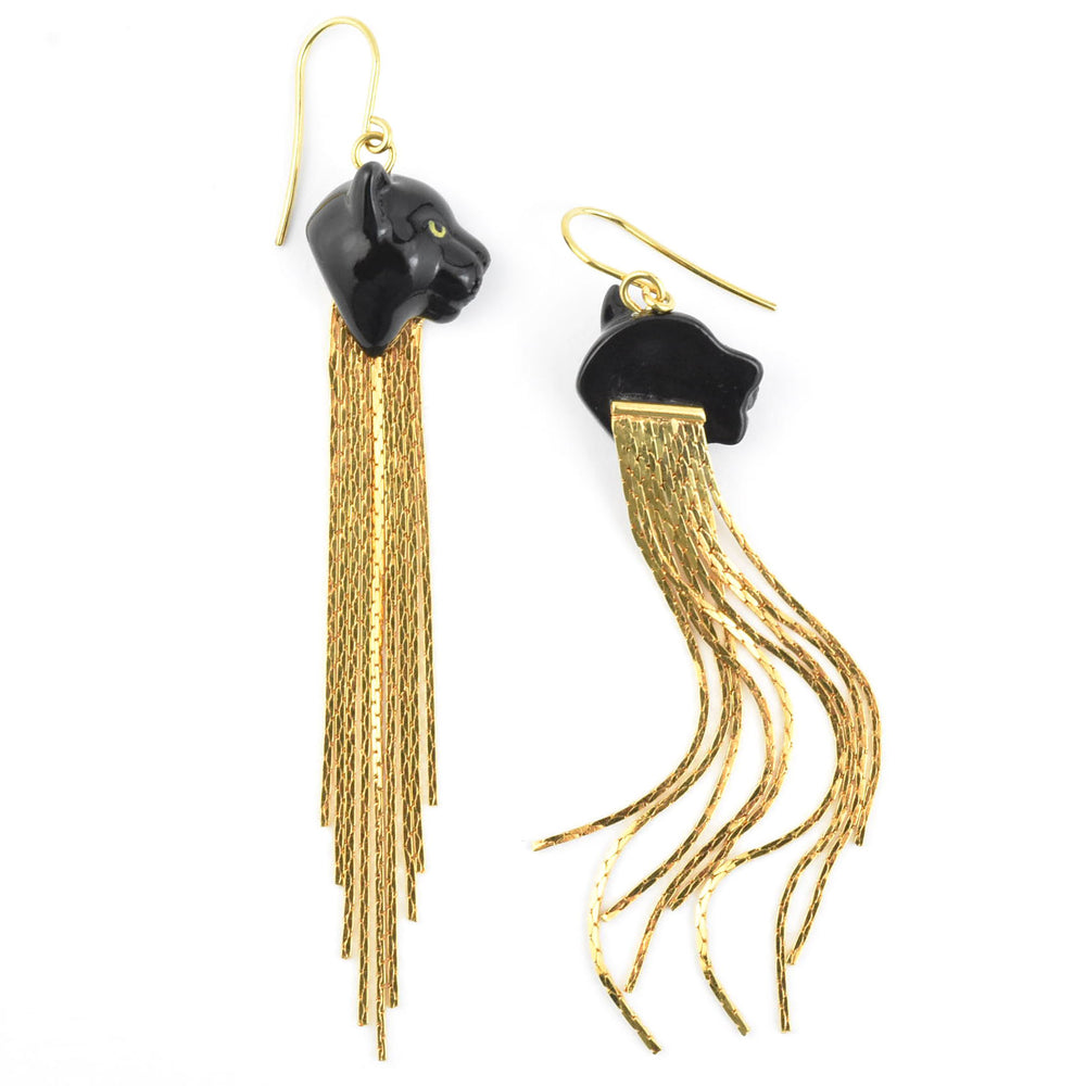 Black Panther Fringe Earrings - Goldmakers Fine Jewelry