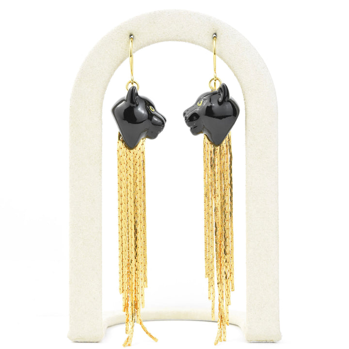 Black Panther Fringe Earrings - Goldmakers Fine Jewelry
