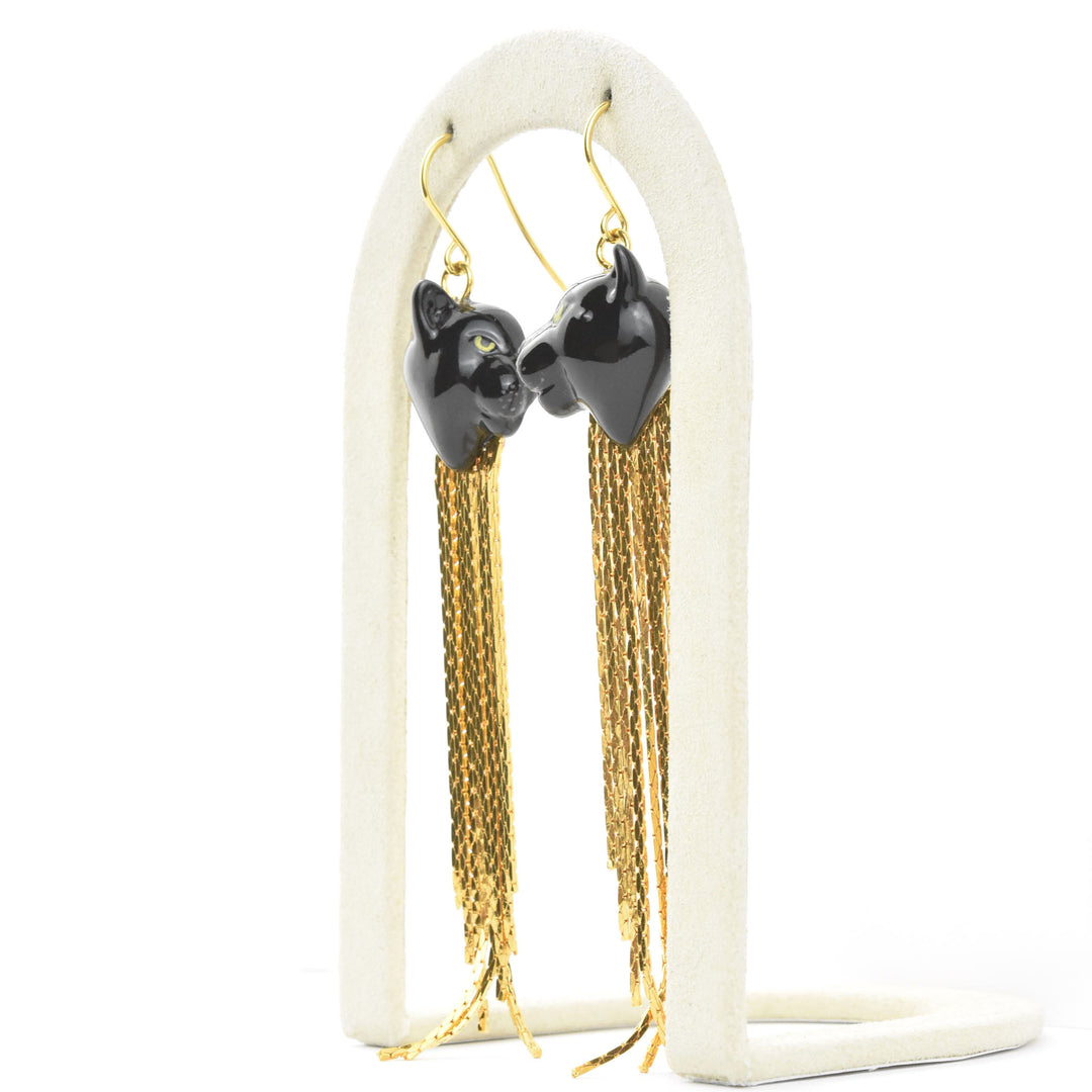 Black Panther Fringe Earrings - Goldmakers Fine Jewelry