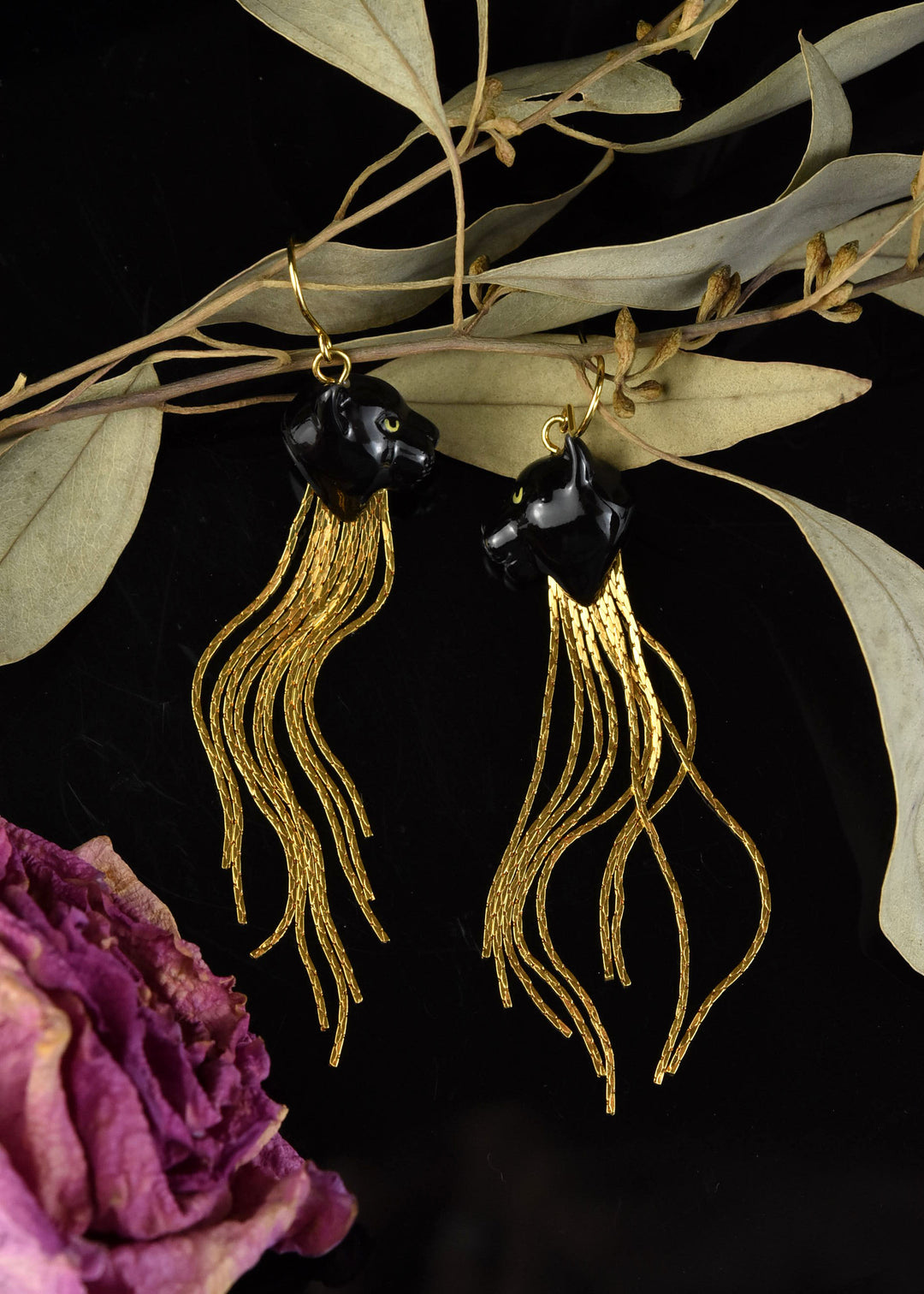 Black Panther Fringe Earrings - Goldmakers Fine Jewelry