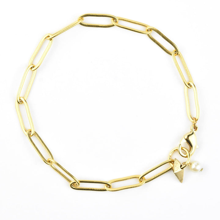 Paperclip Chain Bracelet w/ Pearl - Goldmakers Fine Jewelry