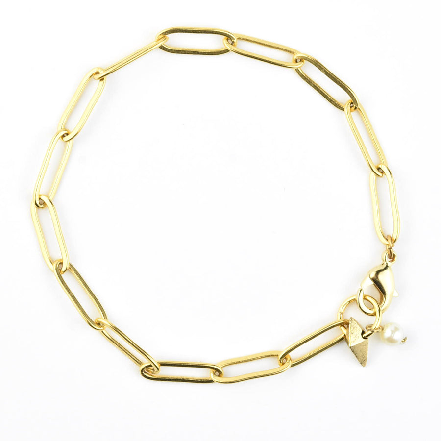 Paperclip Chain Bracelet w/ Pearl - Goldmakers Fine Jewelry
