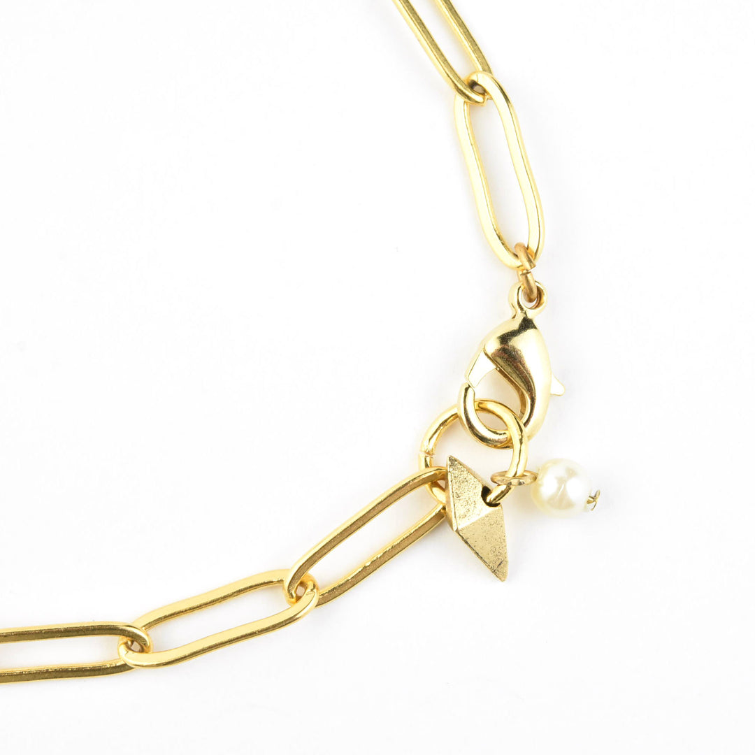 Paperclip Chain Bracelet w/ Pearl - Goldmakers Fine Jewelry