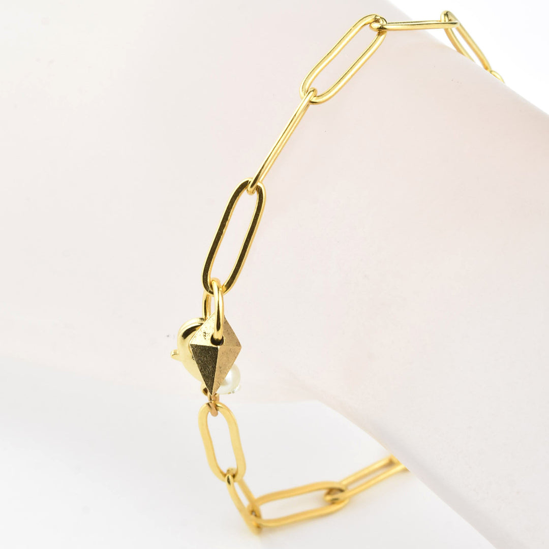 Paperclip Chain Bracelet w/ Pearl - Goldmakers Fine Jewelry