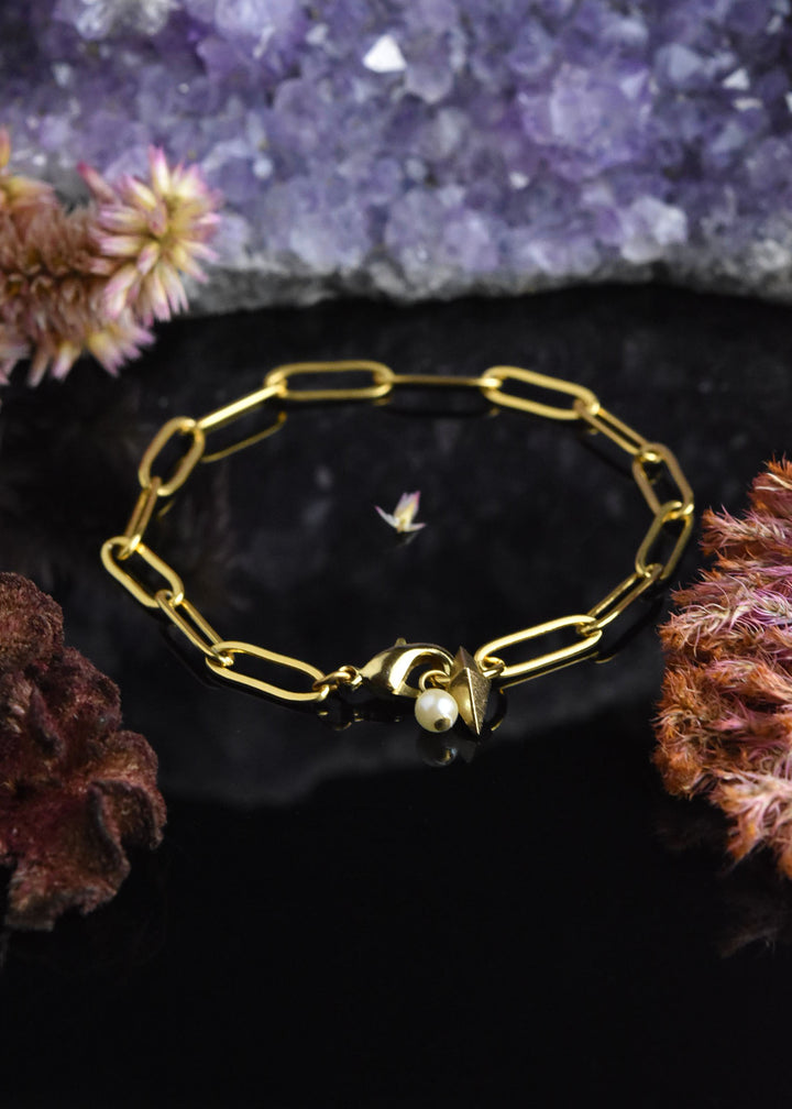 Paperclip Chain Bracelet w/ Pearl - Goldmakers Fine Jewelry