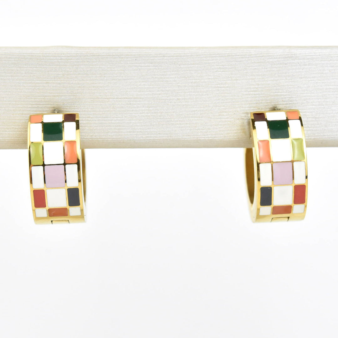 Checkered Super Chunky Huggie Hoops - Goldmakers Fine Jewelry
