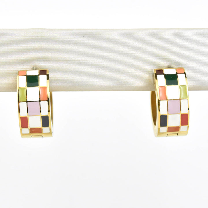 Checkered Super Chunky Huggie Hoops - Goldmakers Fine Jewelry