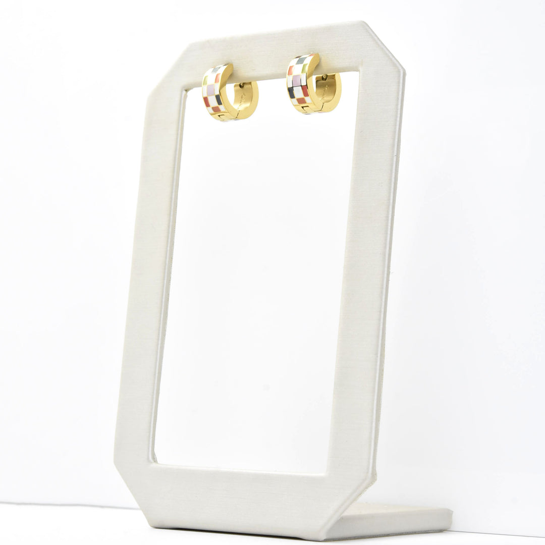 Checkered Super Chunky Huggie Hoops - Goldmakers Fine Jewelry