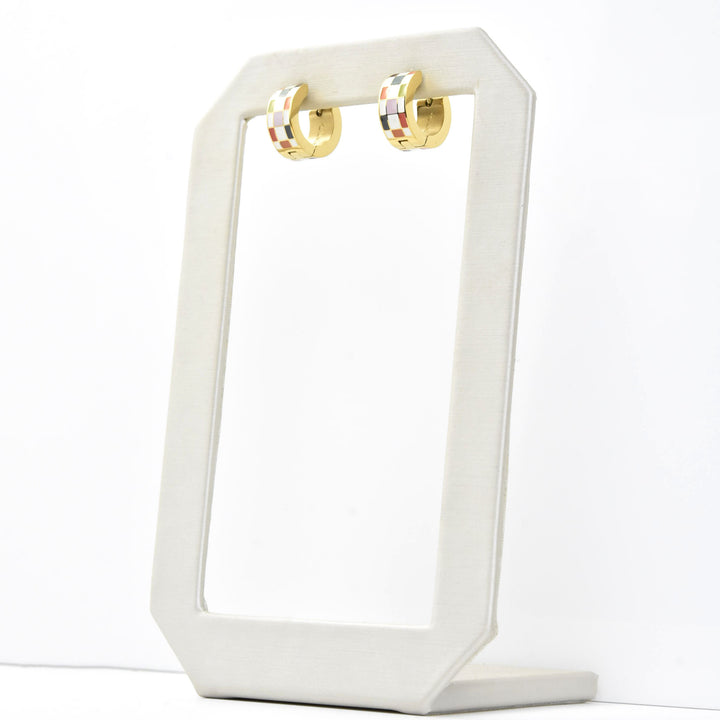 Checkered Super Chunky Huggie Hoops - Goldmakers Fine Jewelry