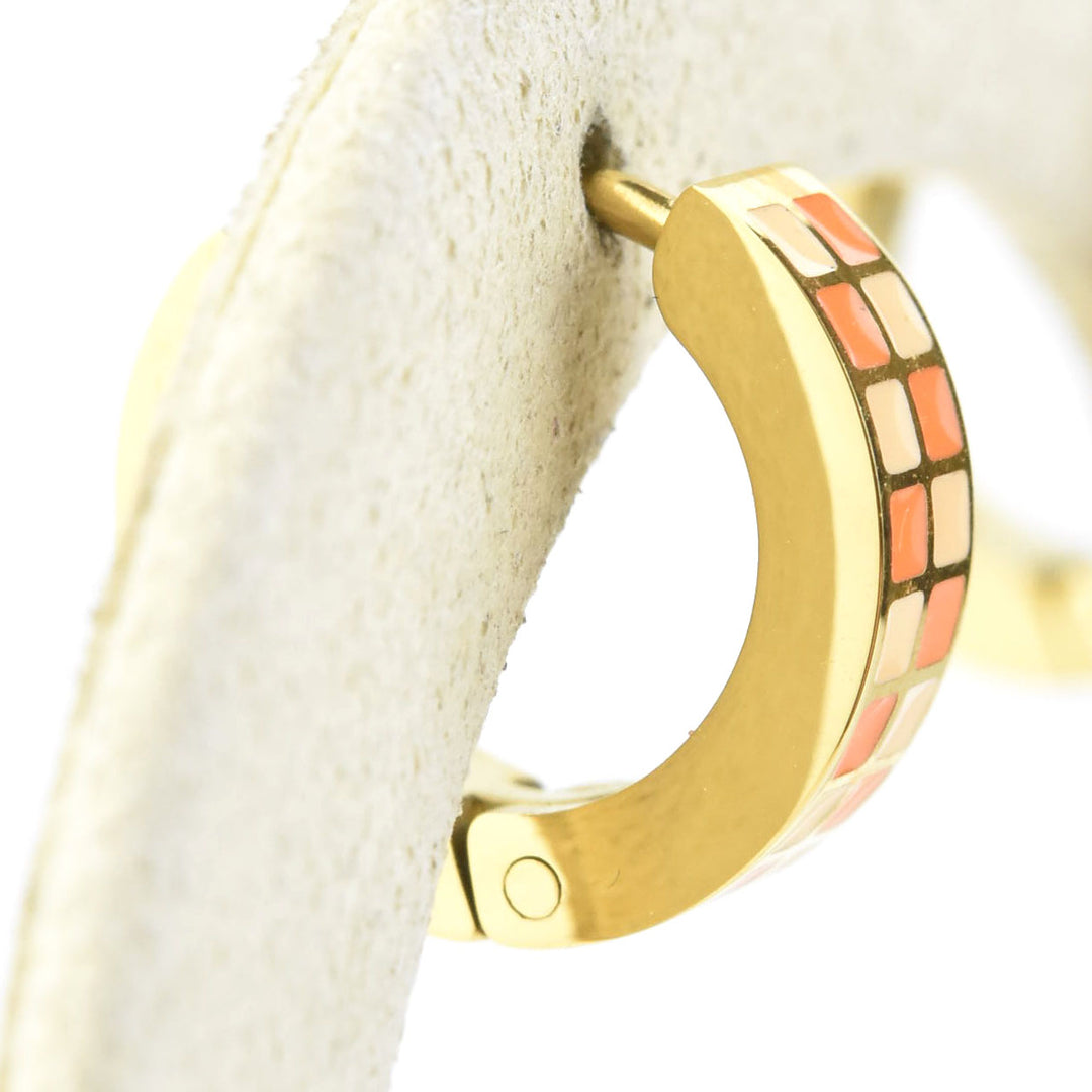 Peach & Orange Checkered Chunky Huggie Hoops