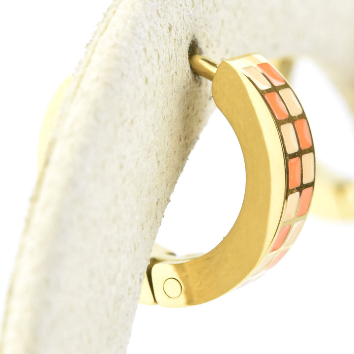 Peach & Orange Checkered Chunky Huggie Hoops