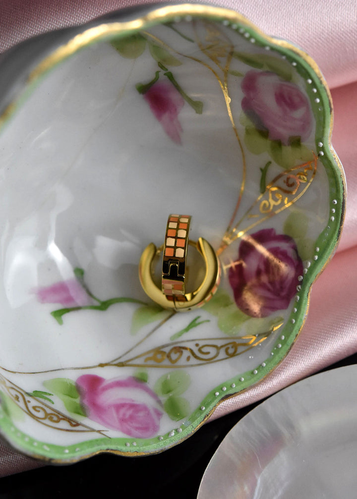 Peach & Orange Checkered Chunky Huggie Hoops