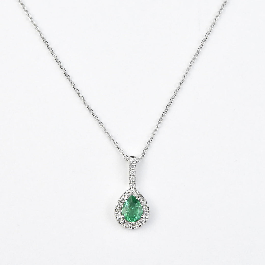 Pear Cut Emerald and Diamond Necklace - Goldmakers Fine Jewelry