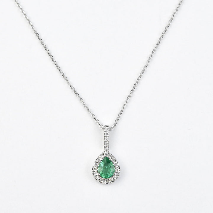 Pear Cut Emerald and Diamond Necklace - Goldmakers Fine Jewelry